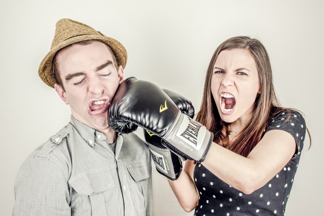 man-couple-people-woman-employees-boxing-glove-angry