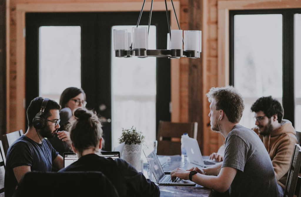 Business owners meeting around a table